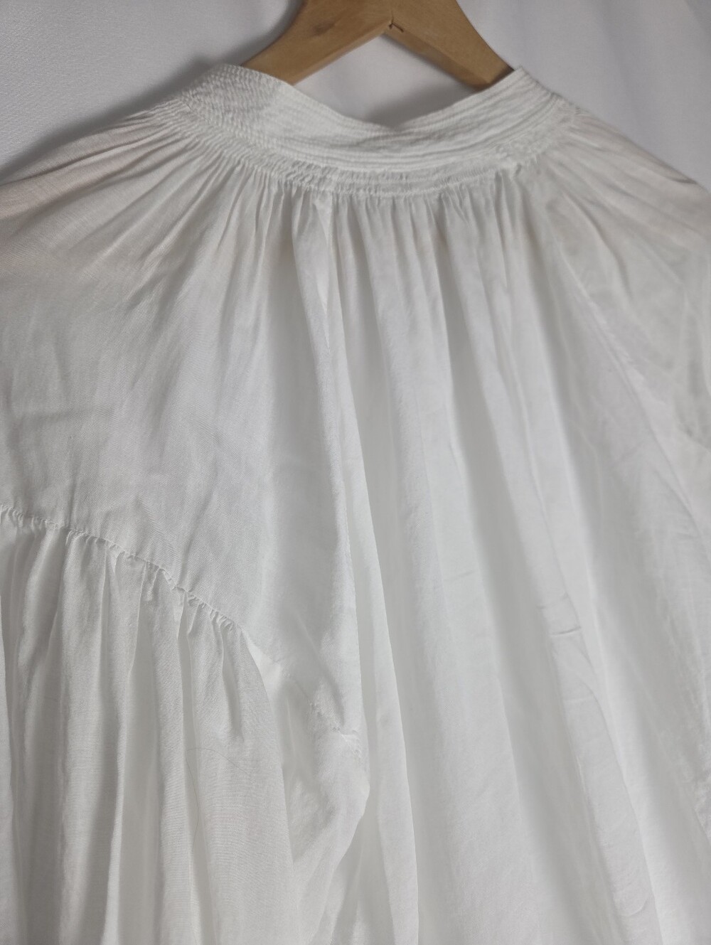 Madewell Shirred Long Sleeve Lightweight Flowy Blouse Cotton Blend wlwhite - Picture 10 of 16